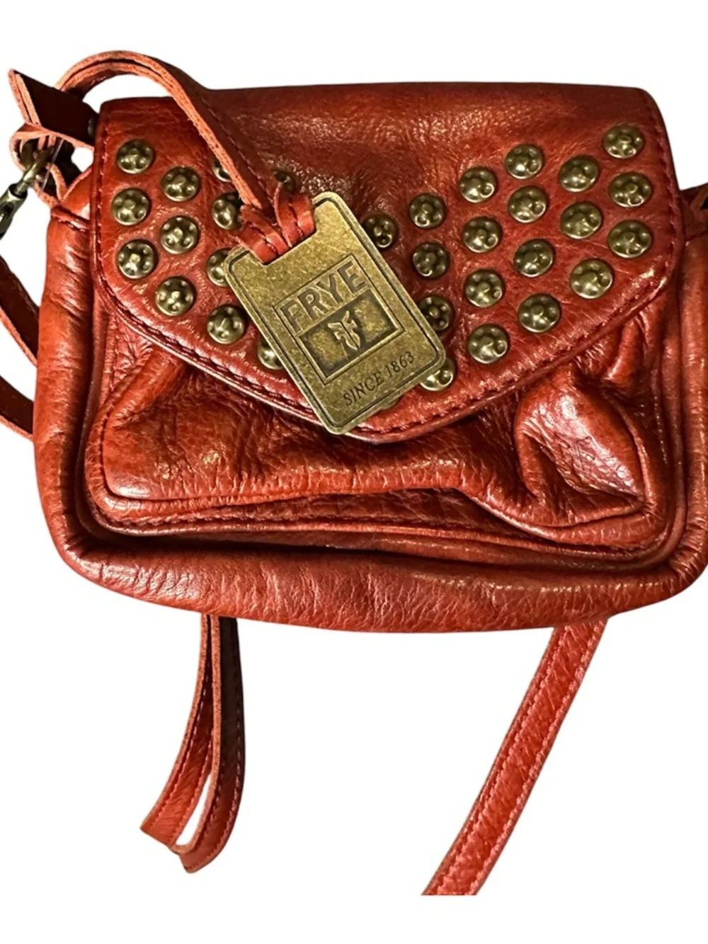 FRYE mini Brooklyn red leather studded crossbody Rare - Picture 9 of 10